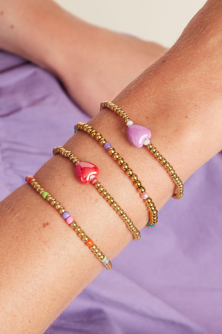 Pulsera corazón - colección #summergirls Verde &amp; Color dorado Ceramics Imagen2